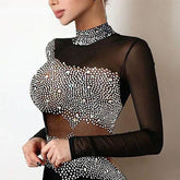 Women Elegant Rhinestone Decor Mesh Bodycon Dress InsStreet